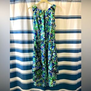 Abstract Floral Ann Taylor Sleeveless Dress with Black Trim